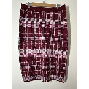 Love + Luxe Women's Size XL Pull On Skirt Burgundy Ivory Black